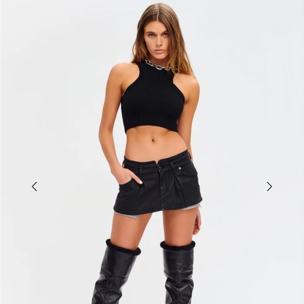 SER.O.YA RILEY WAX COATED BLACK DENIM MINI SKIRT 26 NEW Edgy Grunge Bikercore - Picture 4 of 14
